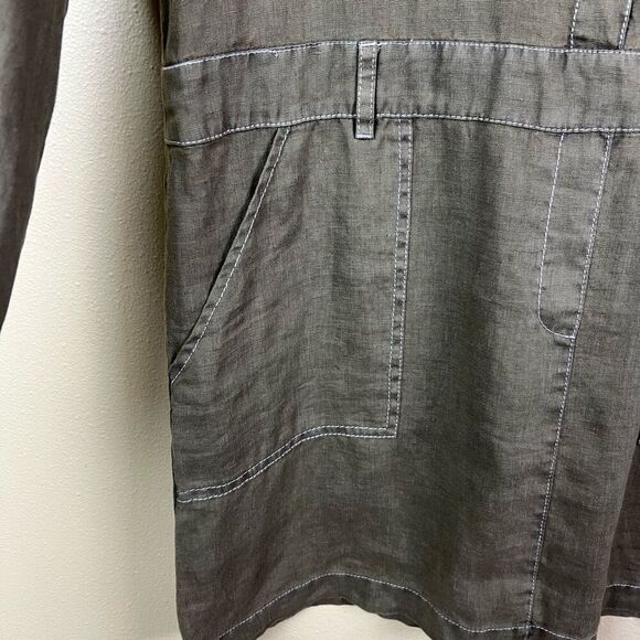 Michael Starts Dress Shirt Green Linen Contrast Stitching Size M - Picture 4 of 6